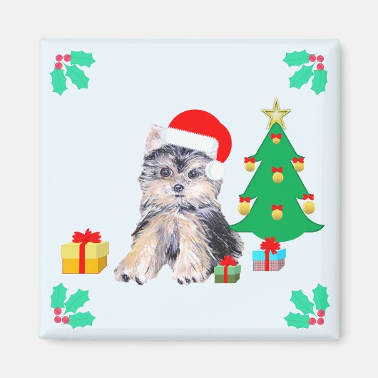 Aimant Joli chien de Noël Yorkshire Terrier (Devant)