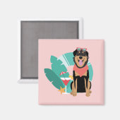 Aimant Joli chien d'été avec lunettes de soleil (Recto/Verso)