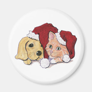 Aimant Joli chiot Labrador de Noël et chat orange tigré