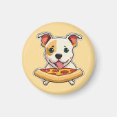 Aimant Joli chiot tenant une tranche de pizza (Devant)