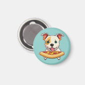 Aimant Joli chiot tenant une tranche de pizza (Recto/Verso)