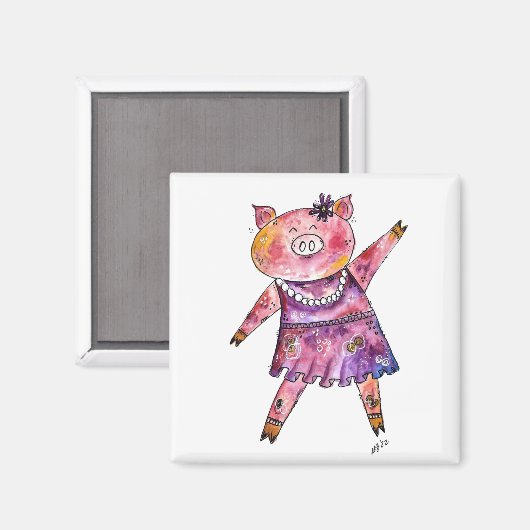 Aimant Joli Cochon De Danse Whimsical (Recto/Verso)