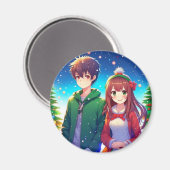 Aimant Joli Couple d'Anime à Noël (Recto/Verso)