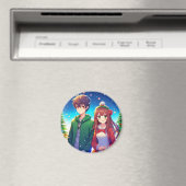 Aimant Joli Couple d'Anime à Noël (In Situ (Lave-vaisselle))