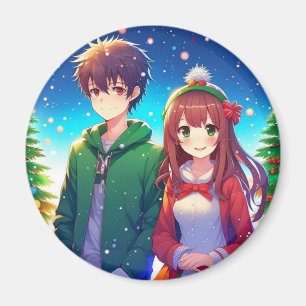 Aimant Joli Couple d'Anime à Noël