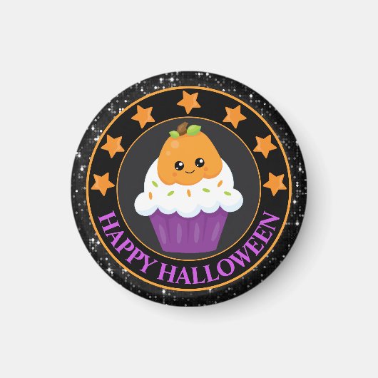 Aimant Joli Cupcake d'Halloween à la citrouille (Devant)