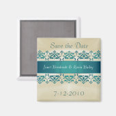 Aimant Joli Damask Turquoise Enregistrer l'aimant Date (Recto/Verso)