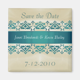 Aimant Joli Damask Turquoise Enregistrer l'aimant Date
