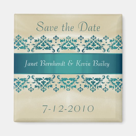 Aimant Joli Damask Turquoise Enregistrer l'aimant Date (Devant)