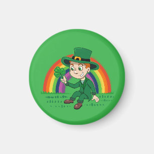 Aimant Joli dessin animé leprechaun avec shamrock et arc-