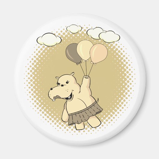 Aimant Joli Dessin Hippo Volant Avec Ballons (Devant)