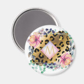 Aimant Joli Empreinte de léopard or rose rose Monogramme (Recto/Verso)