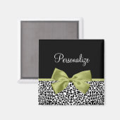 Aimant Joli Empreinte de léopard Spring Green Bow avec no (Recto/Verso)