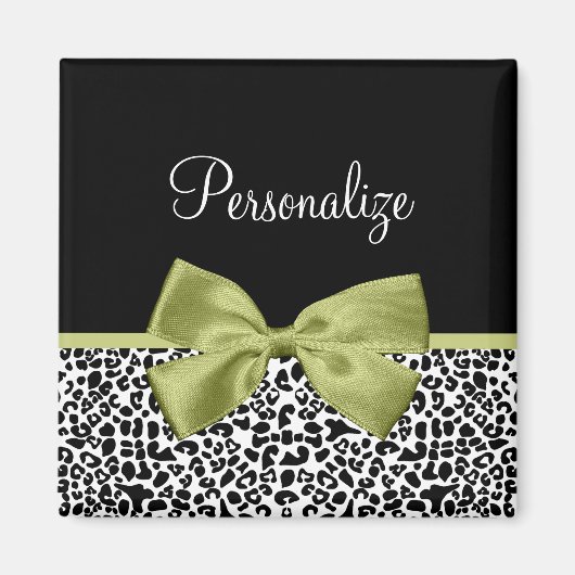 Aimant Joli Empreinte de léopard Spring Green Bow avec no (Devant)