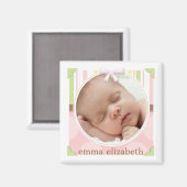 Aimant Joli en rose et vert rayures + points photo de nai (Recto/Verso)