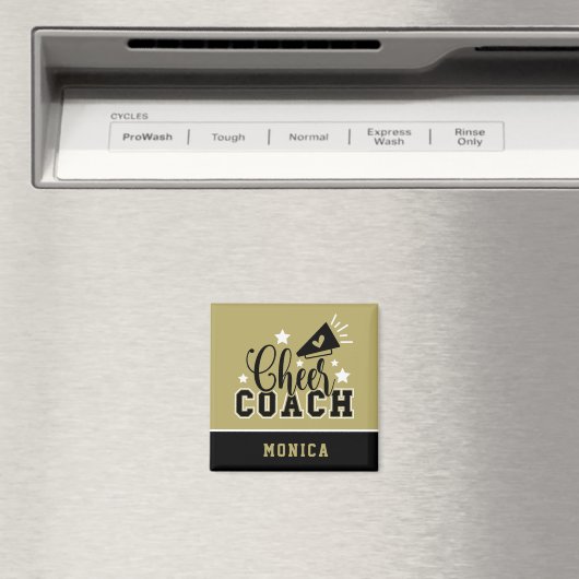 Aimant Joli entraîneur Cheer personnalisé Or et noir (In Situ (Lave-vaisselle))