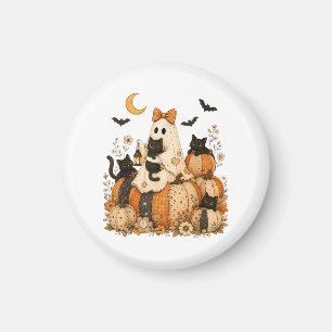 Aimant Joli fantôme d'Halloween effrayant avec des chats