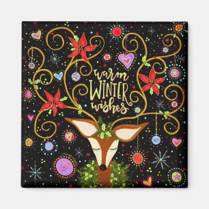 Aimant Joli Festif De Vacances Reindeer Chaleureux Voeux