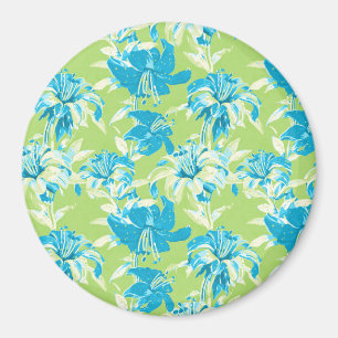 Aimant Joli floral de lys vert bleu sans couture