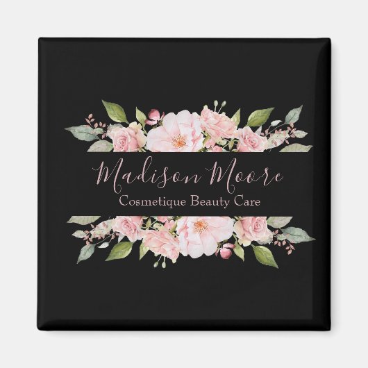 Aimant Joli Floral Roses Nom/Entreprise Inscrit (Devant)