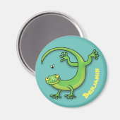 Aimant Joli gecko vert salutations avec dessin animé (Recto/Verso)