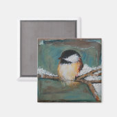 Aimant Joli Hiver Black Capped Chickadee Art (Recto/Verso)