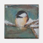 Aimant Joli Hiver Black Capped Chickadee Art (Devant)