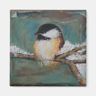 Aimant Joli Hiver Black Capped Chickadee Art