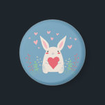 Aimant Joli Lapin Blanc Au Coeur<br><div class="desc">Adorable lapin blanc tenant un coeur rouge avec des fleurs de printemps et des coeurs roses au-dessus.</div>