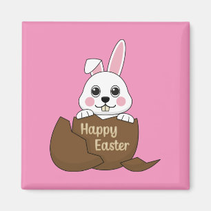 Aimant Joli lapin blanc dans un oeuf au chocolat Joyeux P