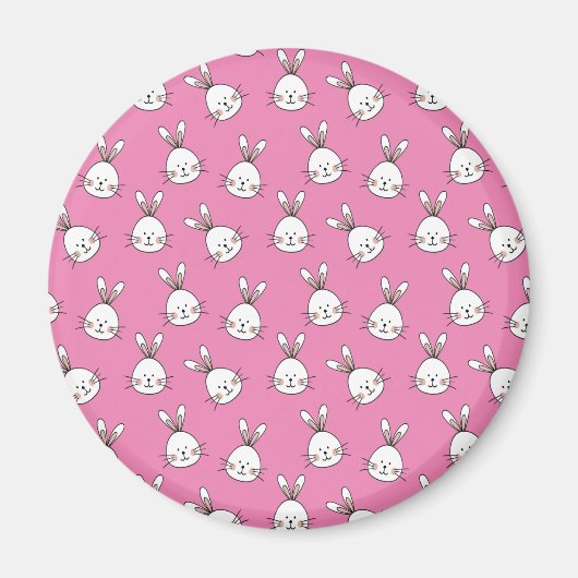 Aimant Joli lapin blanc de Pâques sur rose (Devant)