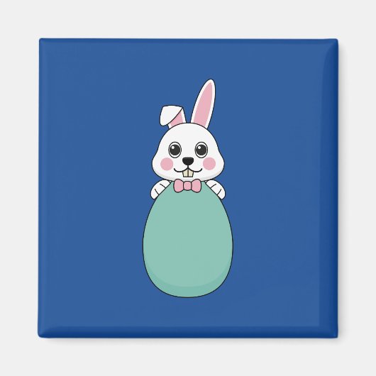 Aimant Joli lapin blanc tenant l'oeuf de Pâques (Devant)