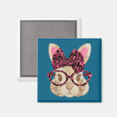 Aimant Joli lapin de Pâques patchwork avec lunettes et nœ (Recto/Verso)