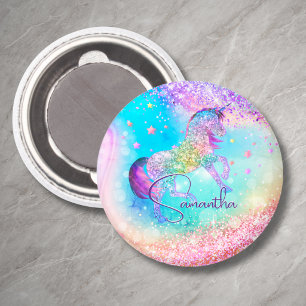 Aimant Joli licorne rose paillettes arc-en-ciel aigue-mar