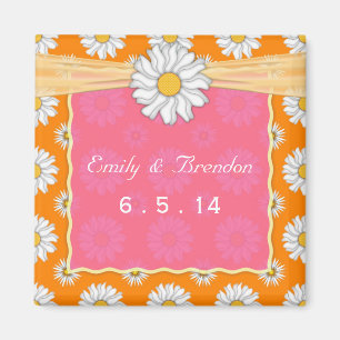 Aimant Joli mariage floral rose orange et blanc aux margu