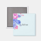 Aimant Joli modèle à fleurs pastel, rose et bleu, (Recto/Verso)