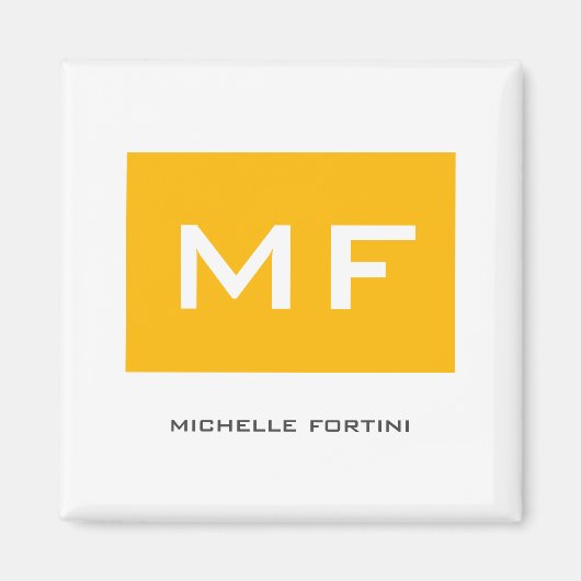 Aimant Joli Monogramme Jaune Blanc Votre Nom (Devant)