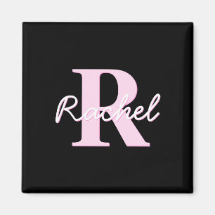 Aimant Joli monogramme personnalisable Rose clair et no