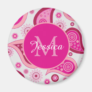 Aimant Joli motif paisley rose personnalisé