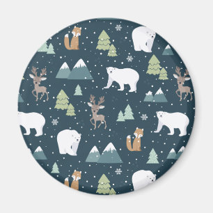 Aimant Joli Noël Animaux d'hiver Motif rustique
