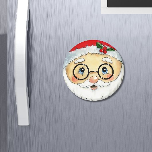 Aimant Joli Noël Aquarelle Père Noël Face
