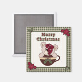 Aimant Joli Noël Plaid Motif Frontière & Ours En Teddy (Recto/Verso)