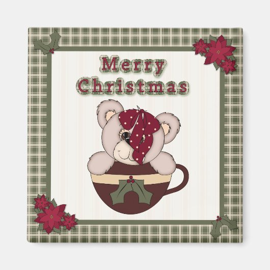Aimant Joli Noël Plaid Motif Frontière & Ours En Teddy (Devant)