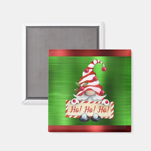 Aimant Joli Noël Rouge Vert Gnome Ho! Ho ! Ho ! (Recto/Verso)