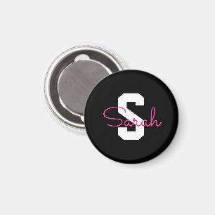 Aimant Joli nom & monogramme   Noir Blanc & Rose