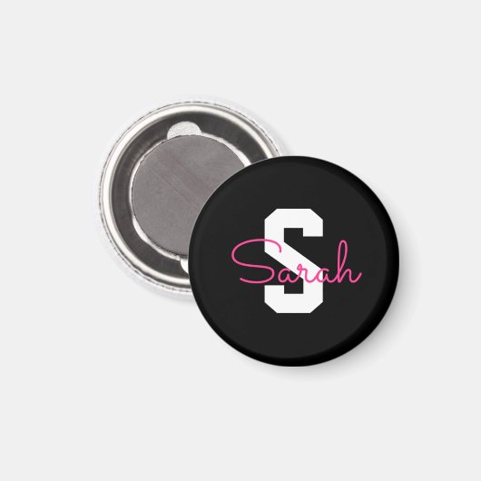 Aimant Joli nom & monogramme | Noir Blanc & Rose (Recto/Verso)
