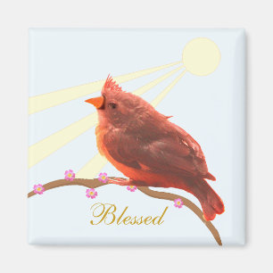 Aimant Joli oiseau cardinal & soleil