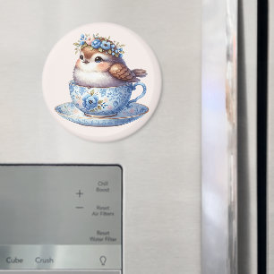 Aimant Joli Oiseau dans une Tasse à Thé Florale Art Cotta