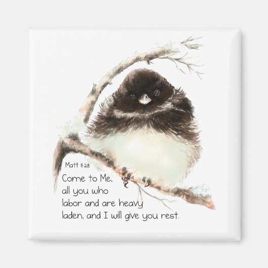 Aimant Joli oiseau junco, Écriture, Matt 11:28, Repos (Devant)
