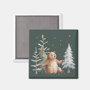 Aimant Joli ours enneigé d'hiver Fantaisie hivernale en f